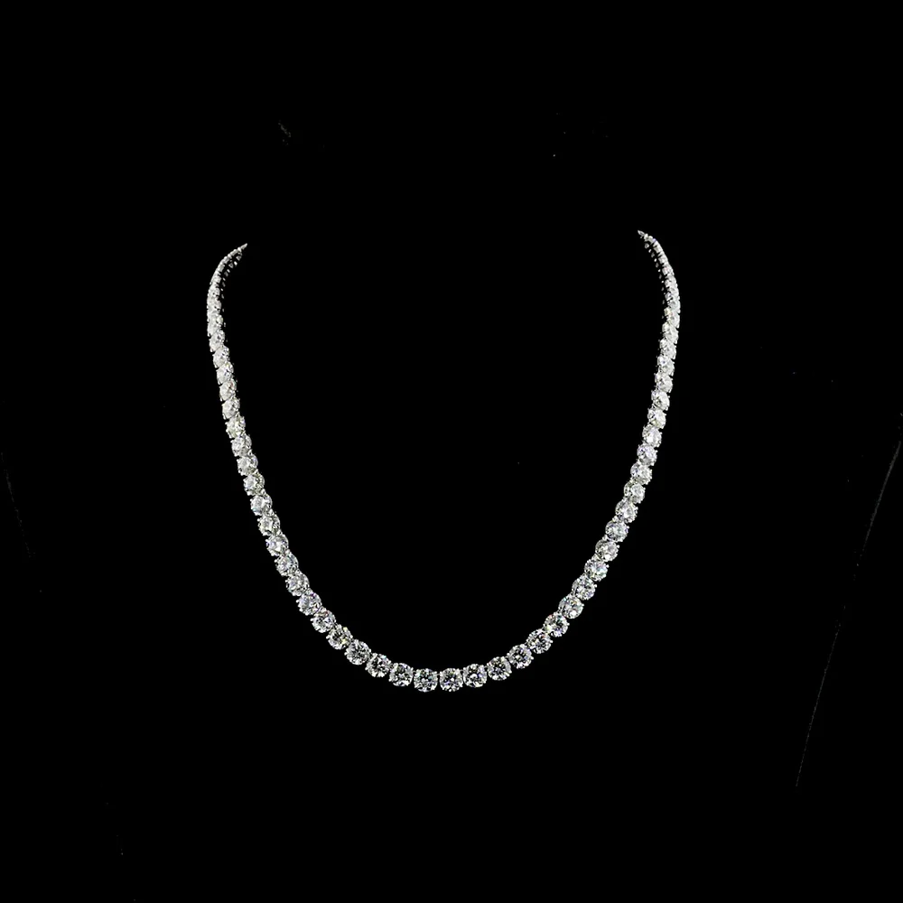 14K White Gold Tennis Necklace with Prong Set Round Brilliant Lab Diamonds and Marquise Accents - 39.9 Carat Total Diamond Weight - Covaloro Fine Jewelry