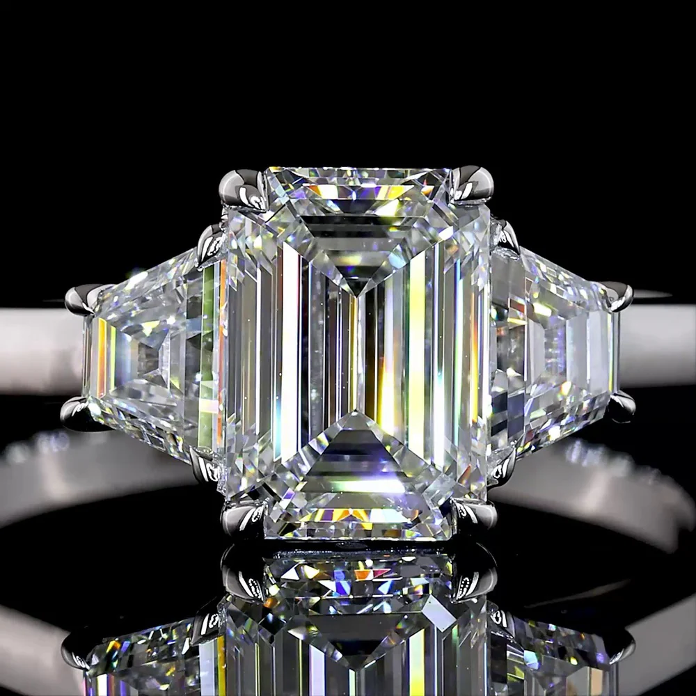 14K White Gold Three Stone Ring with 1.27 Carat Emerald Cut Lab Diamond and 0.50 Carat Trapezoid Side Stones - 1.77 Carat Total Diamond Weight D VVS1 IGI Certified - Covaloro Fine Jewelry - Image 2