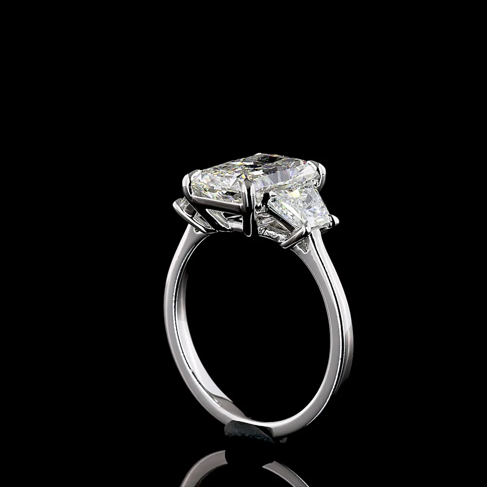 14K White Gold Three-Stone Ring with 3.13 Carat Radiant Cut Lab Diamond and Bullet Cut Side Stones - 4.19 Carat Total Weight - Covaloro Fine Jewelry - Image 3