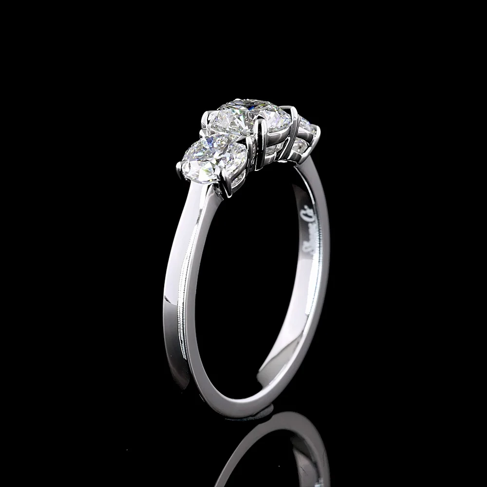 14K White Gold Three Stone Ring with Round Brilliant Cut Lab Diamonds - 1.38 Carats Total Diamond Weight - Covaloro Fine Jewelry - Image 4