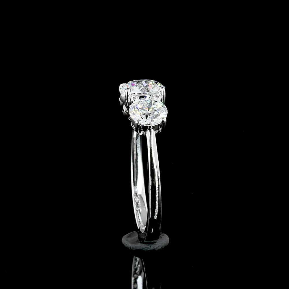 14K White Gold Three Stone Ring with Round Brilliant Cut Lab Diamonds - 2.12 Carat Total Weight (Center:1.05 Carats E VVS2, Sides:1.07 Carats D VVS2) - Covaloro Fine Jewelry - Image 2
