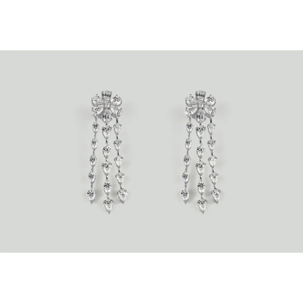 14K White Gold Three-Tier Chandelier Earrings with Marquise, Pear, and Round Lab Diamonds - 14.47 Carats Total Diamond Weight - Covaloro Fine Jewelry