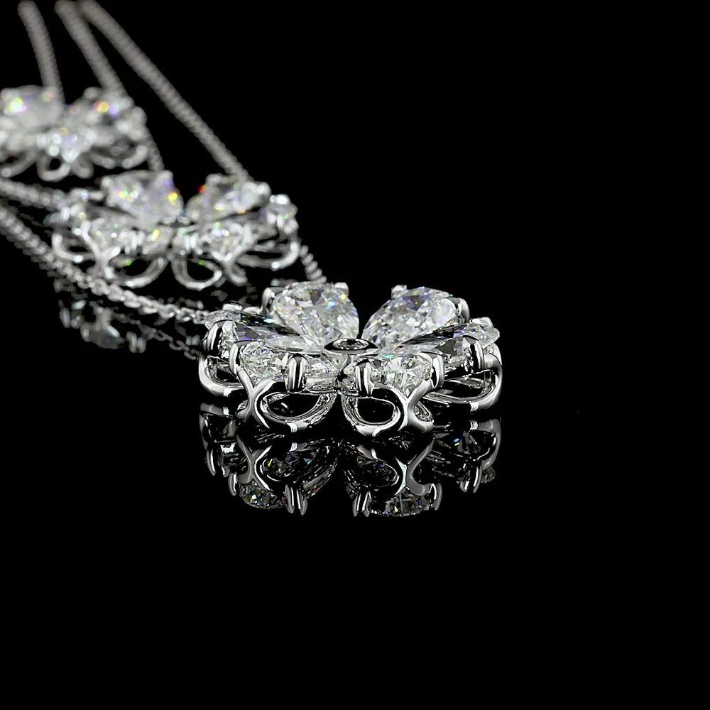 14K White Gold Three-Tier Graduating Flower Pendant Necklace with Pear and Round Lab Grown Diamonds - 9.33 Carats Total Diamond Weight - Covaloro Fine Jewelry - Image 3