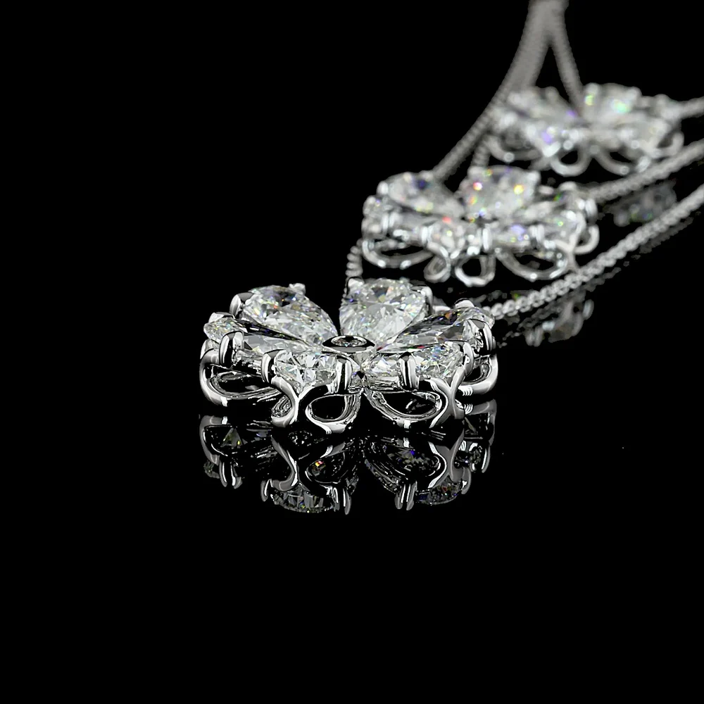 14K White Gold Three-Tier Graduating Flower Pendant Necklace with Pear and Round Lab Grown Diamonds - 9.33 Carats Total Diamond Weight - Covaloro Fine Jewelry - Image 4