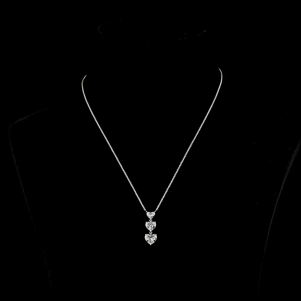 14K White Gold Three-Tier Heart Shape Lab Diamond Pendant - Featuring 3.01 Carats Total Weight E-F VVS2-VS1 Diamonds - Covaloro Fine Jewelry