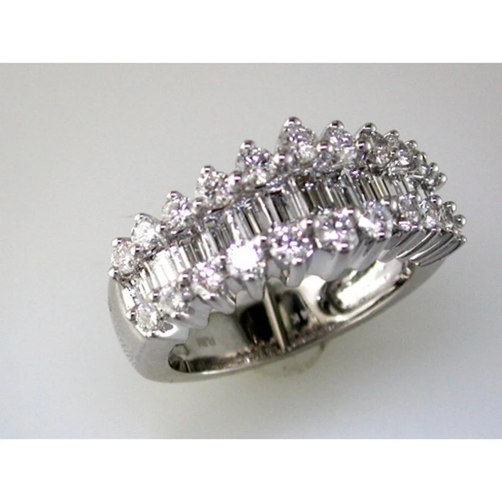 14K White Gold Tiered Wedding Ring with Channel-Set Baguette and Round Diamonds - 1.75 Carat Total Diamond Weight - Royal Jewelry