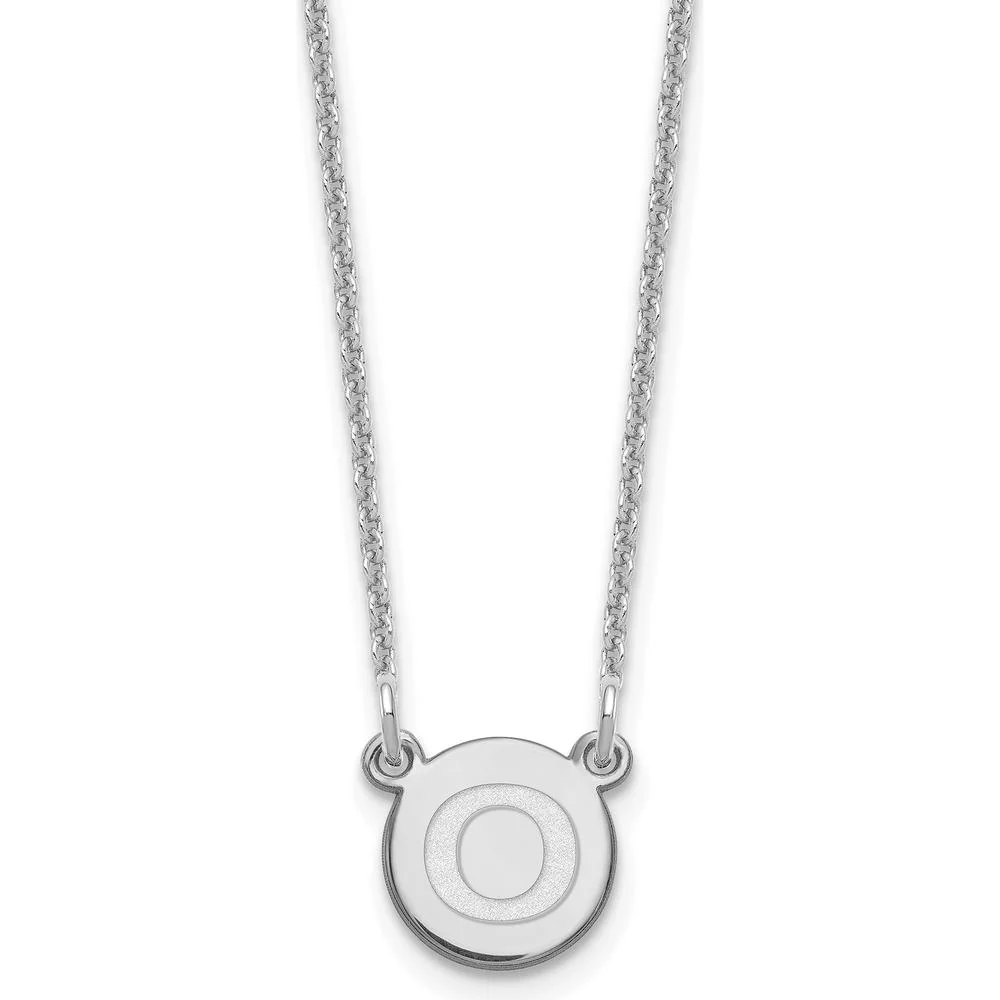 14K White Gold Tiny Circle Block Letter O Initial Necklace with Polished Finish and Rhodium-Plated Chain - 8.25mm Charm by Oro Pregiato