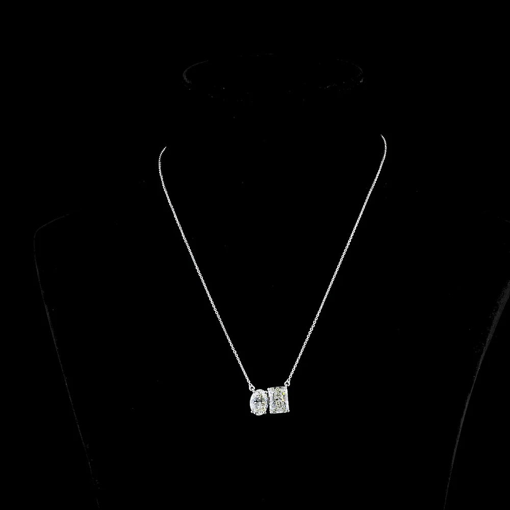 14K White Gold Toi et Moi Pendant with 2.80 Carat Radiant Cut and 2.02 Carat Oval Cut Lab Diamonds - GIA Certified, 4.82 Total Carat Weight - Covaloro Fine Jewelry