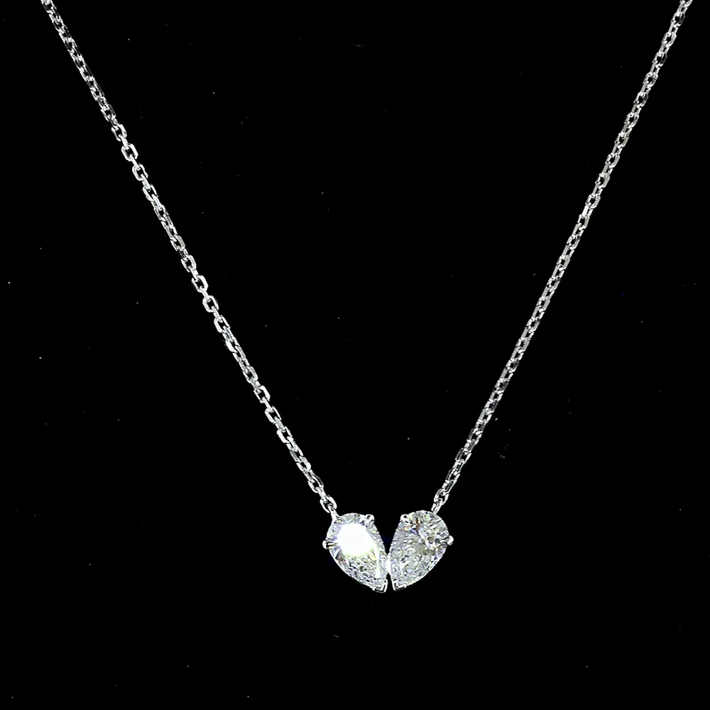 14K White Gold Toi et Moi Pendant with Inclined Pear-Shape Lab Diamonds - 0.64 Carat Total Weight, E-F Color VS Clarity - Covaloro Fine Jewelry