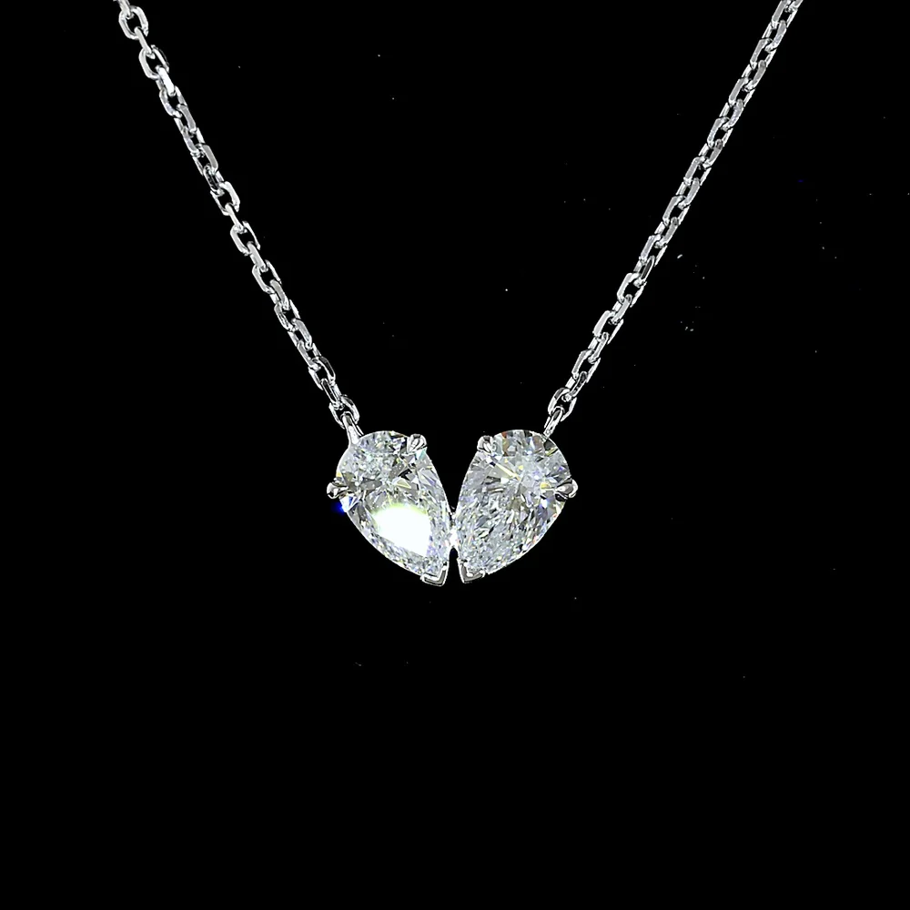 14K White Gold Toi et Moi Pendant with Inclined Pear-Shape Lab Diamonds - 0.64 Carat Total Weight, E-F Color VS Clarity - Covaloro Fine Jewelry - Image 2