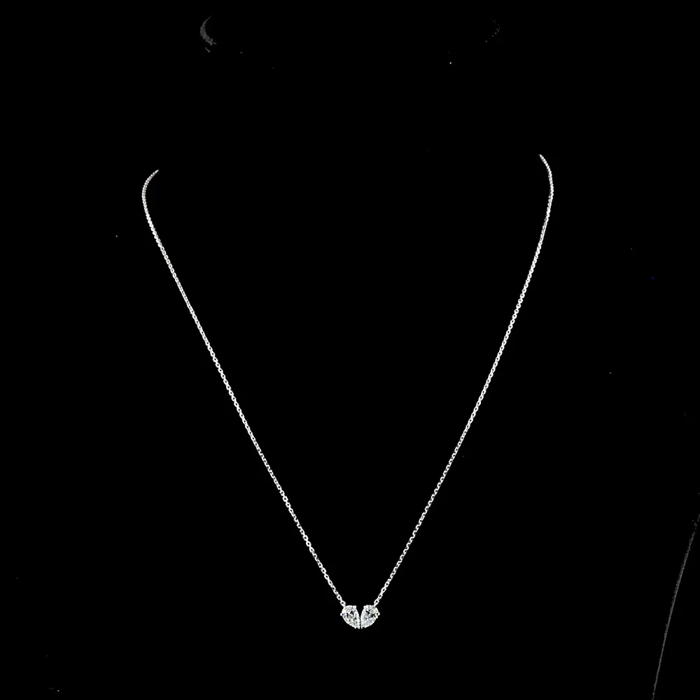 14K White Gold Toi et Moi Pendant with Inclined Pear-Shape Lab Diamonds - 0.64 Carat Total Weight, E-F Color VS Clarity - Covaloro Fine Jewelry - Image 4