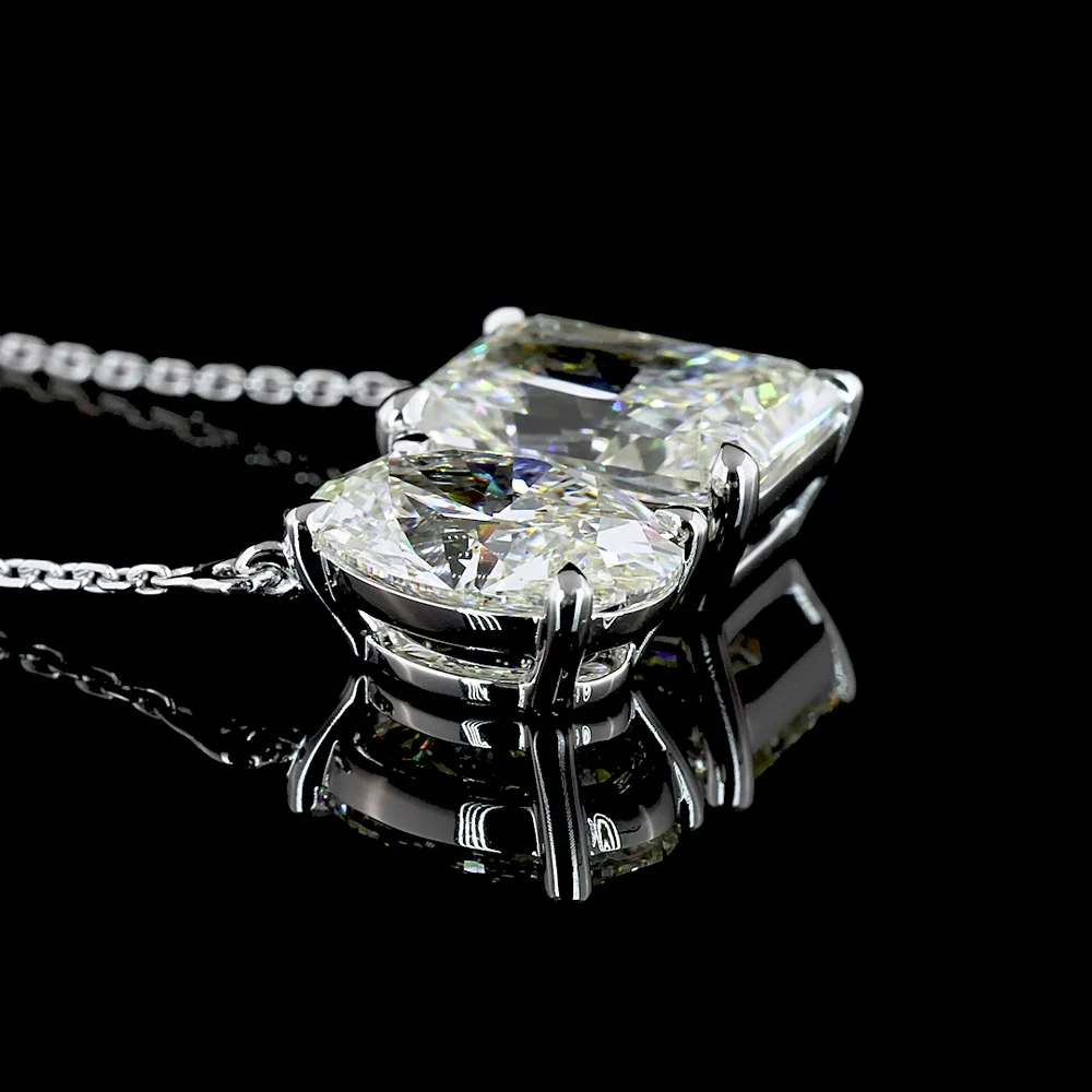 14K White Gold Toi et Moi Pendant with Radiant and Oval Cut Lab Diamonds - 5.78 Carats Total Diamond Weight - Covaloro Fine Jewelry - Image 3
