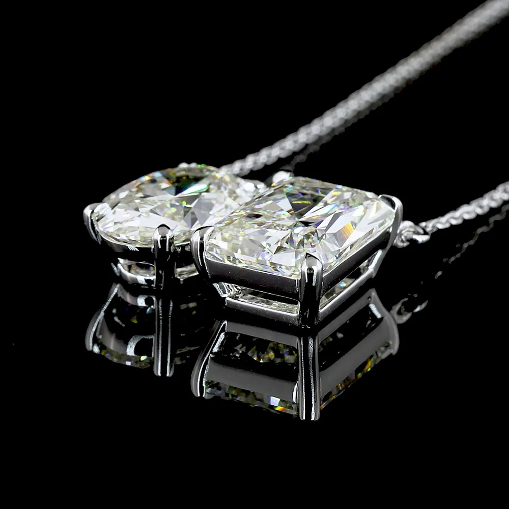 14K White Gold Toi et Moi Pendant with Radiant and Oval Cut Lab Diamonds - 5.78 Carats Total Diamond Weight - Covaloro Fine Jewelry - Image 4