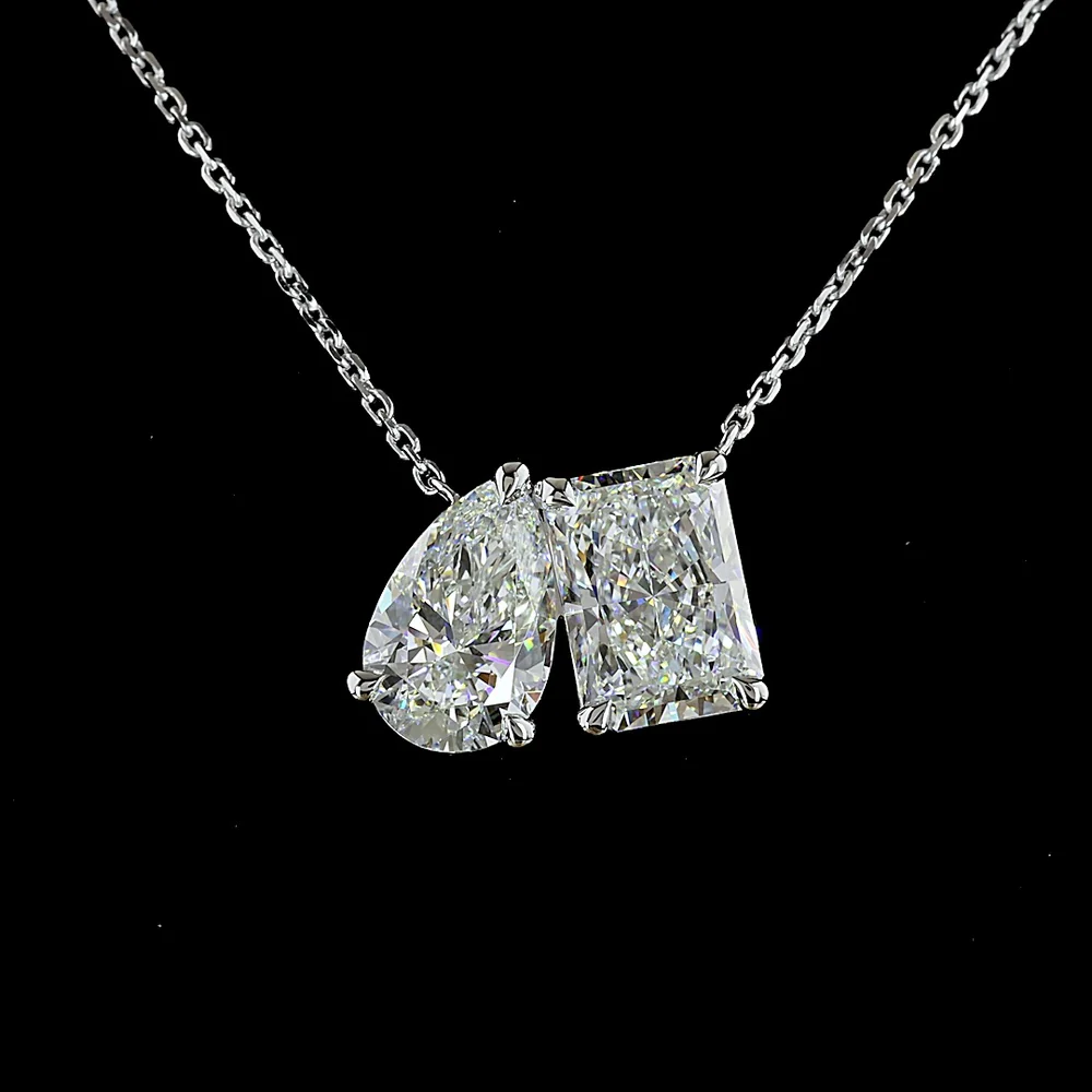 14K White Gold Toi et Moi Pendant with Radiant and Pear Shaped Lab-Grown Diamonds - 3.54 Carat Total Weight, D VVS2 Clarity, IGI Certified - Covaloro Fine Jewelry - Image 2