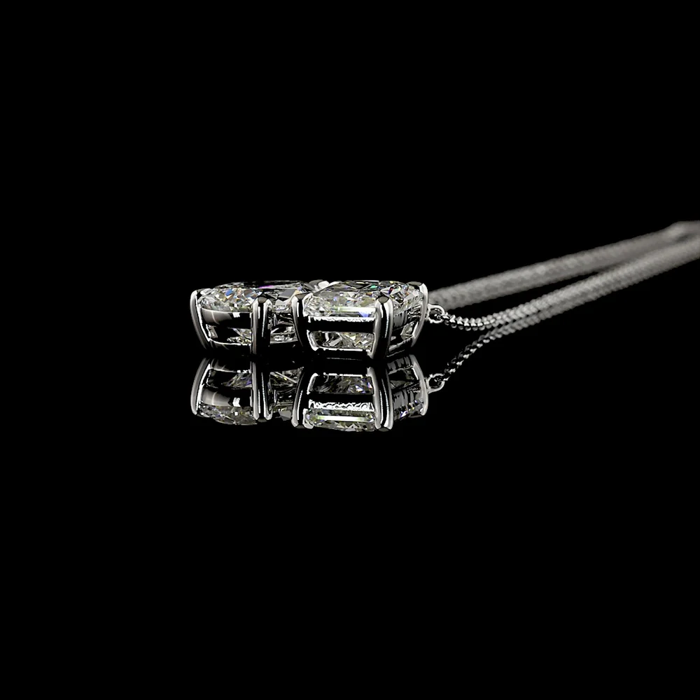 14K White Gold Toi et Moi Pendant with Radiant and Pear Shaped Lab-Grown Diamonds - 3.54 Carat Total Weight, D VVS2 Clarity, IGI Certified - Covaloro Fine Jewelry - Image 3