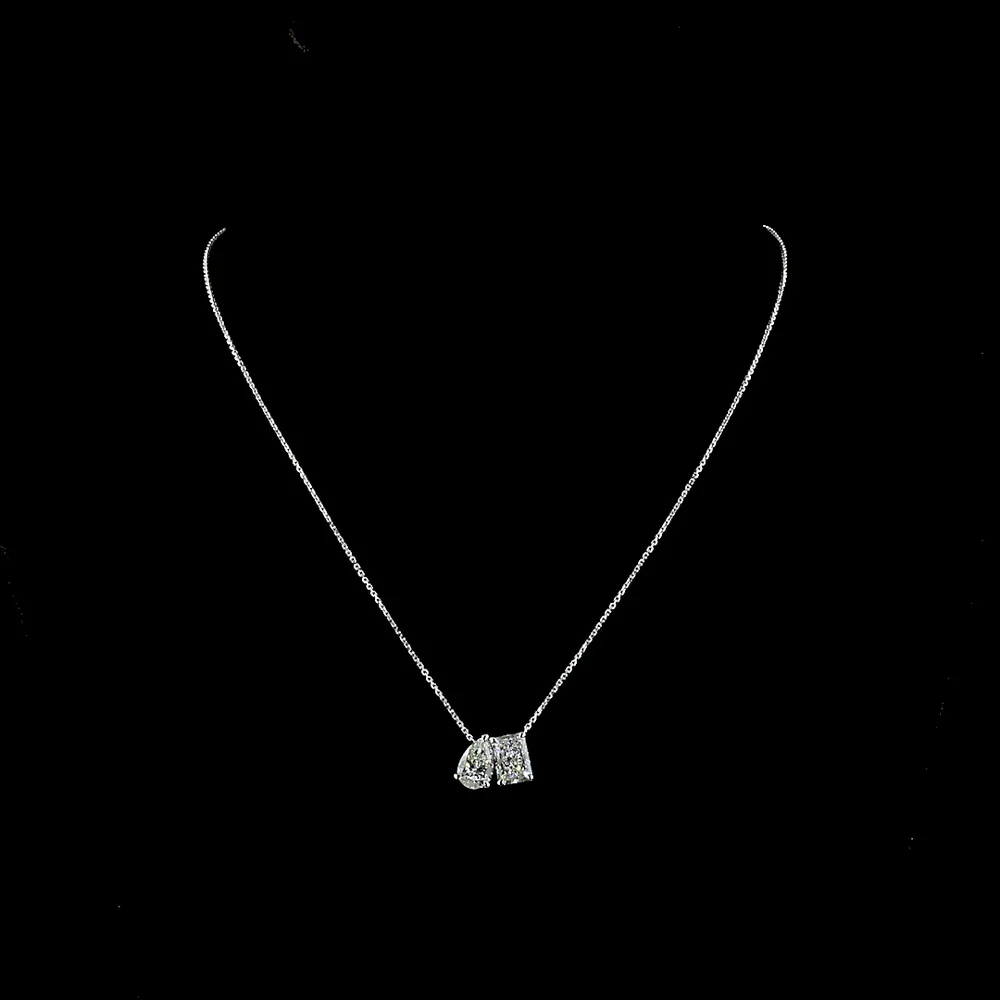 14K White Gold Toi et Moi Pendant with Radiant and Pear Shaped Lab-Grown Diamonds - 3.54 Carat Total Weight, D VVS2 Clarity, IGI Certified - Covaloro Fine Jewelry - Image 4