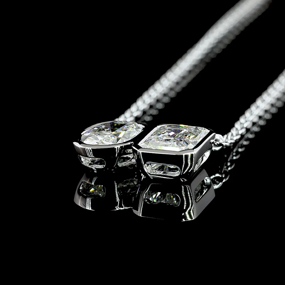 14K White Gold Toi et Moi Pendant with Radiant Cut 1.24 Carats and Oval Cut 1.02 Carats Lab Diamonds - 2.26 Carats Total Diamond Weight - Covaloro Fine Jewelry - Image 4