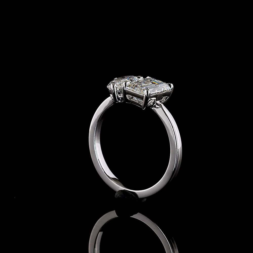 14K White Gold Toi et Moi Ring with 1.80 Carats Emerald Cut F VS1 Lab Diamond and 1.25 Carats Pear Shape E VVS2 Lab Diamond - 3.05 Carats Total Diamond Weight - Covaloro Fine Jewelry - Image 3