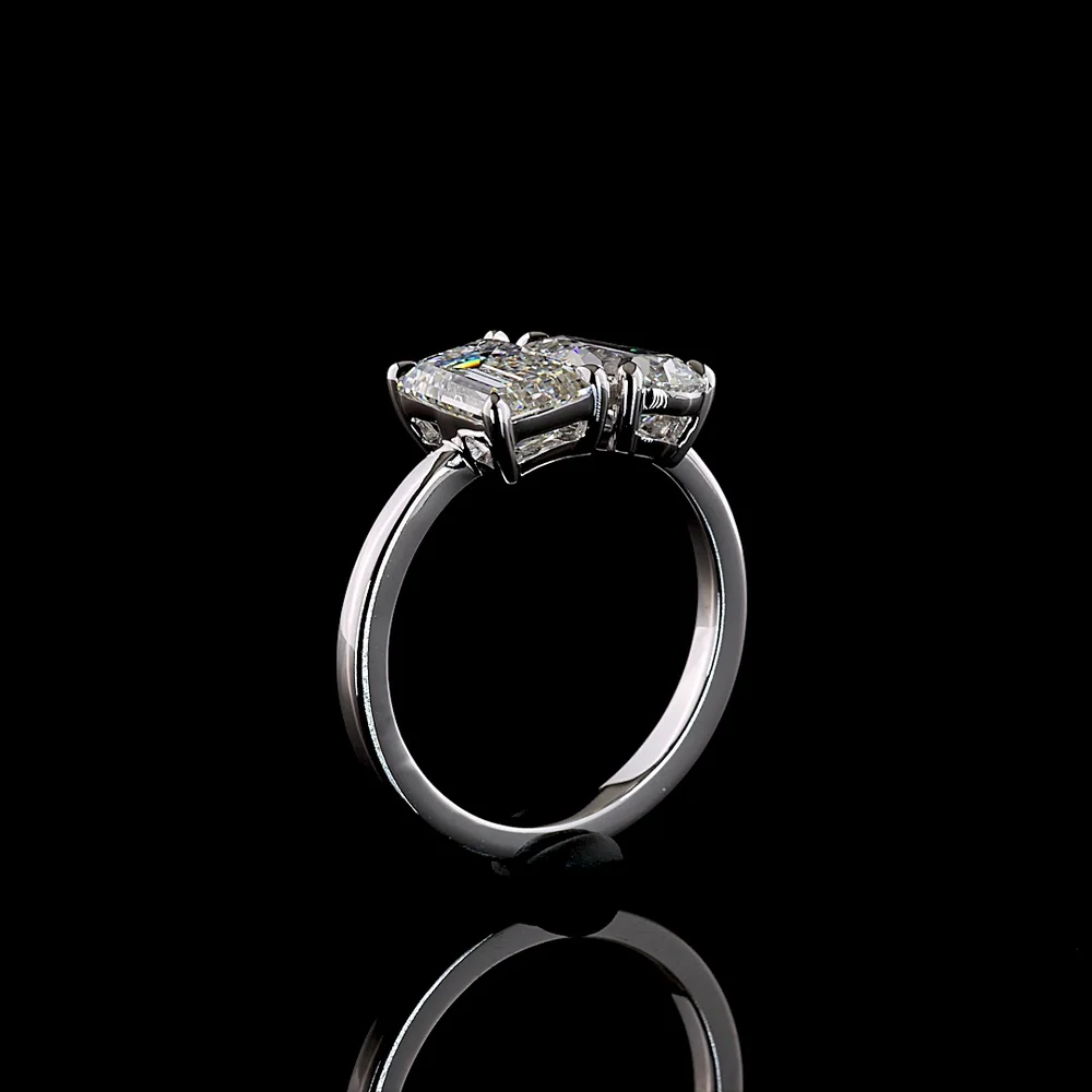 14K White Gold Toi et Moi Ring with 1.80 Carats Emerald Cut F VS1 Lab Diamond and 1.25 Carats Pear Shape E VVS2 Lab Diamond - 3.05 Carats Total Diamond Weight - Covaloro Fine Jewelry - Image 4