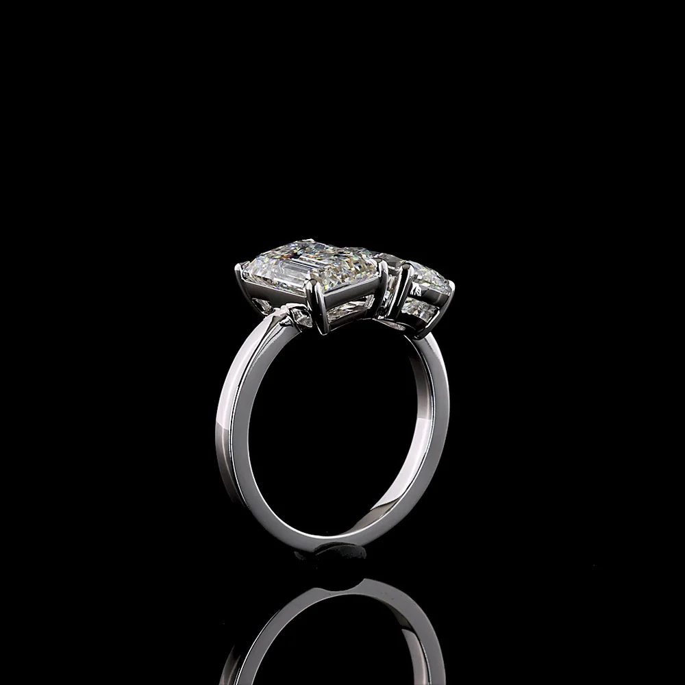 14K White Gold Toi et Moi Ring with 3.03 Carat Emerald Cut and 2.03 Carat Pear Shape Lab Diamonds - 5.06 Carat Total Diamond Weight - Covaloro Fine Jewelry - Image 4