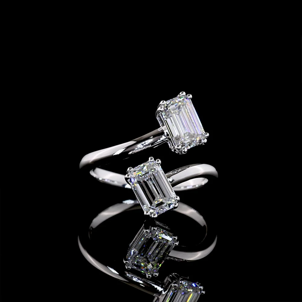 14K White Gold Toi et Moi Ring with Inclined Emerald Cut Lab Diamonds - 1.91 Total Carat Weight, E-F Color, VS1 Clarity - Covaloro Fine Jewelry