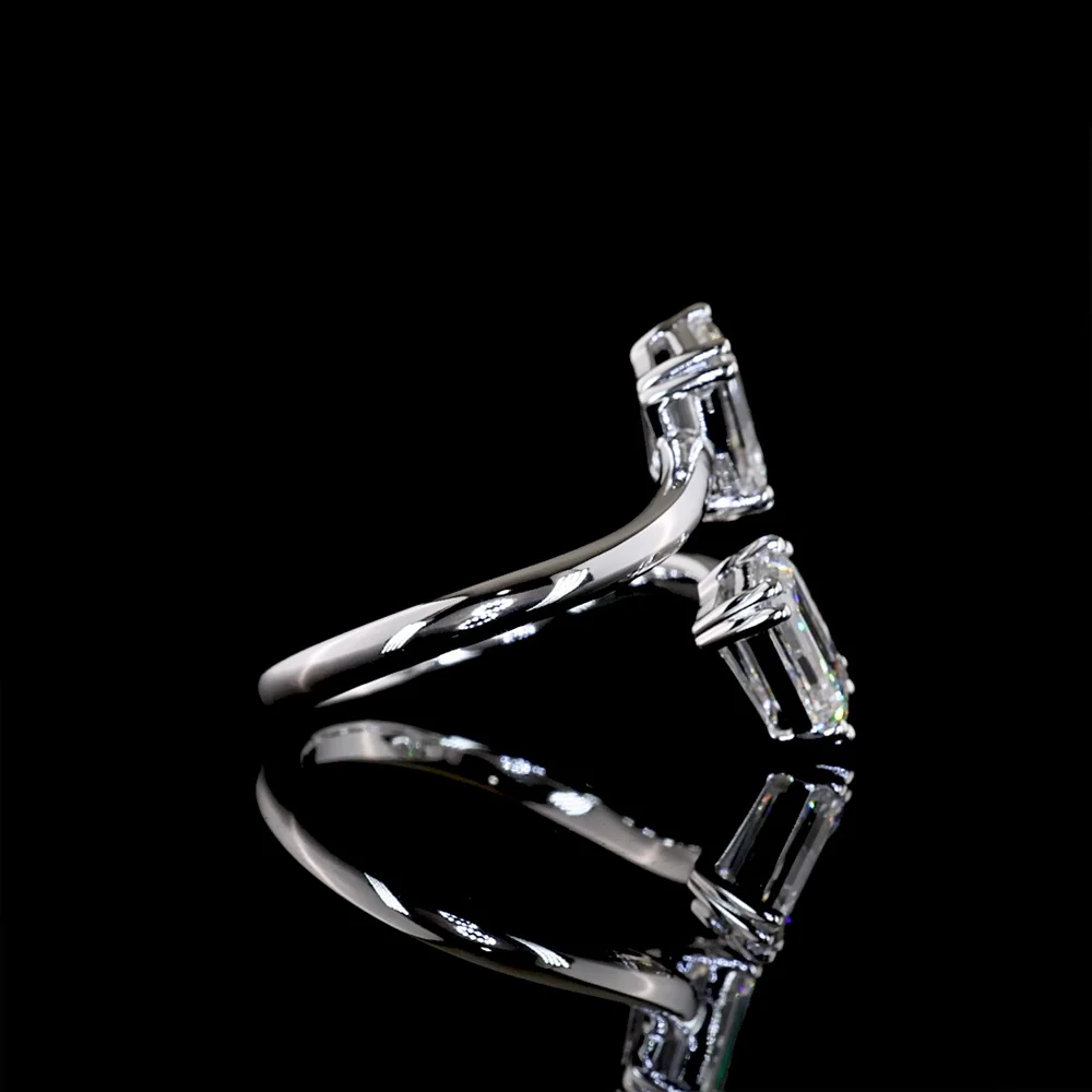 14K White Gold Toi et Moi Ring with Inclined Emerald Cut Lab Diamonds - 1.91 Total Carat Weight, E-F Color, VS1 Clarity - Covaloro Fine Jewelry - Image 2