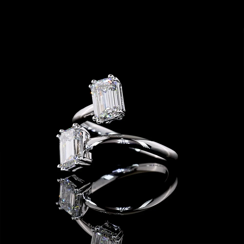 14K White Gold Toi et Moi Ring with Inclined Emerald Cut Lab Diamonds - 1.91 Total Carat Weight, E-F Color, VS1 Clarity - Covaloro Fine Jewelry - Image 3