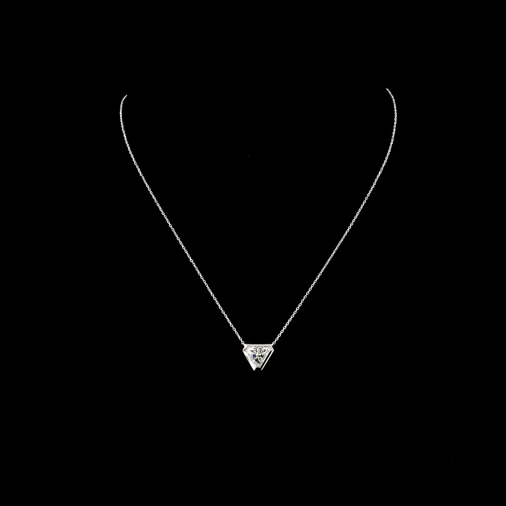 14K White Gold Triangle Cut Lab Diamond Solitaire Pendant - 2.05 Carat Total Weight, F VVS2 - Covaloro Fine Jewelry