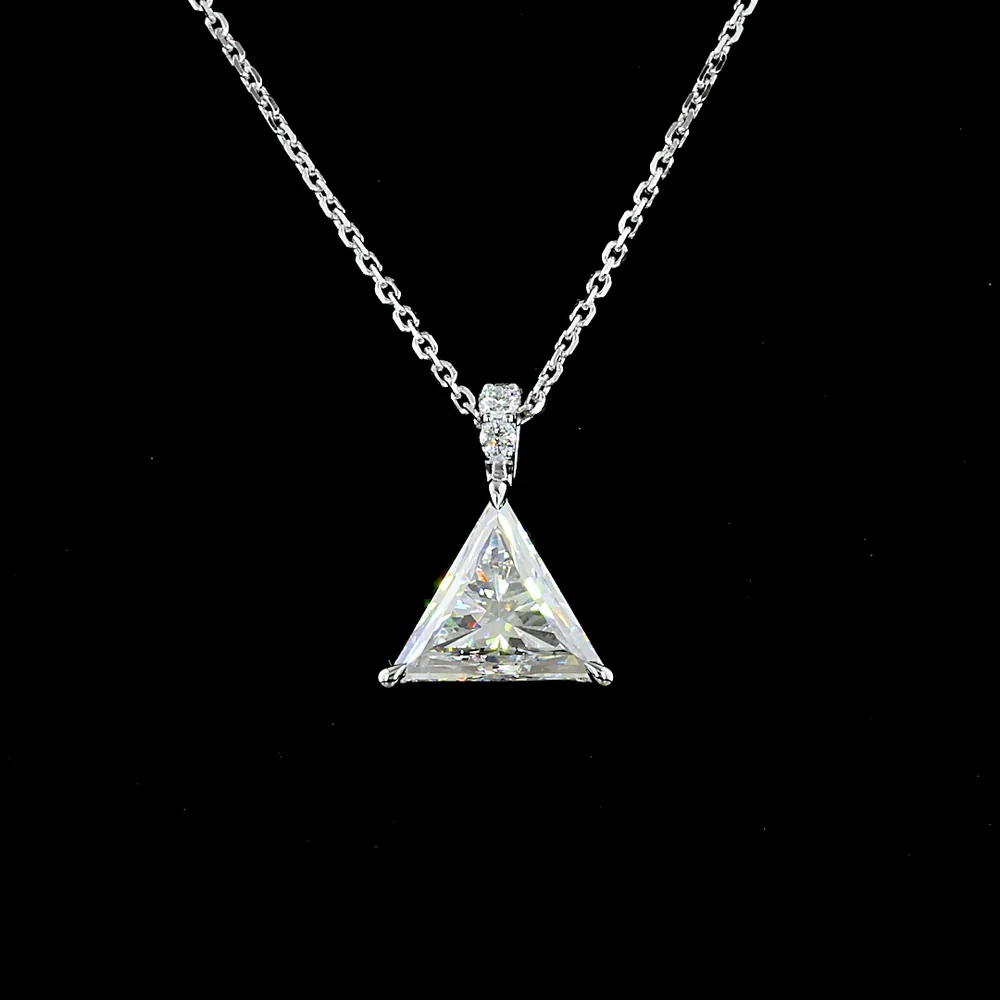 14K White Gold Triangle Shape Pendant with 1.92 Carat E VVS2 Lab Diamond and Brilliant Cut Accent Stones - 1.98 Carat Total Diamond Weight - Covaloro Fine Jewelry - Image 2