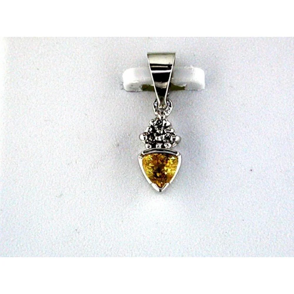 14K White Gold Trillion Cut Yellow Sapphire and Diamond Cluster Pendant - 0.35 Total Carat Weight - Royal Jewelry