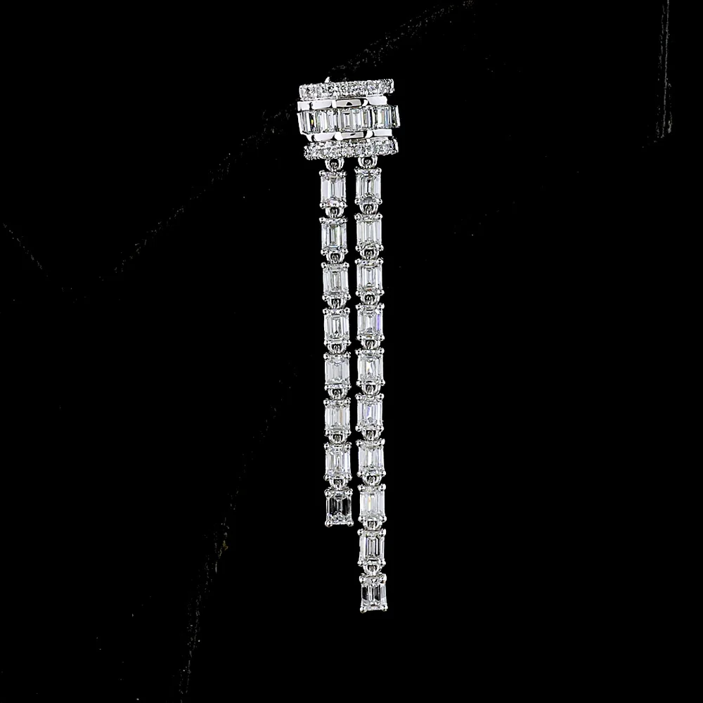 14K White Gold Triple-Strand Hanging Earrings with Emerald Cut Lab Diamonds - 2.84 Carats Total Diamond Weight - Covaloro Fine Jewelry - Image 2