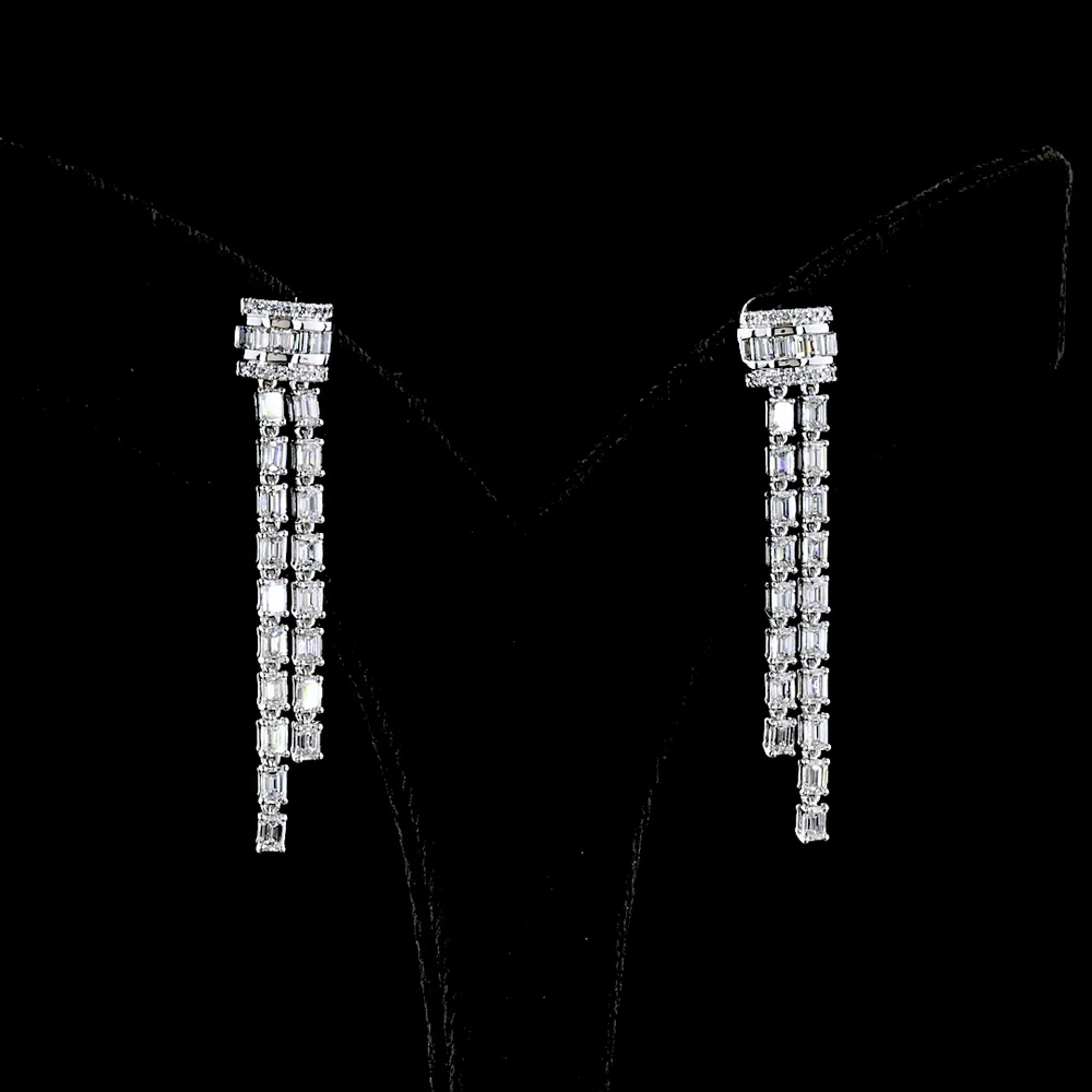14K White Gold Triple-Strand Hanging Earrings with Emerald Cut Lab Diamonds - 2.84 Carats Total Diamond Weight - Covaloro Fine Jewelry - Image 3
