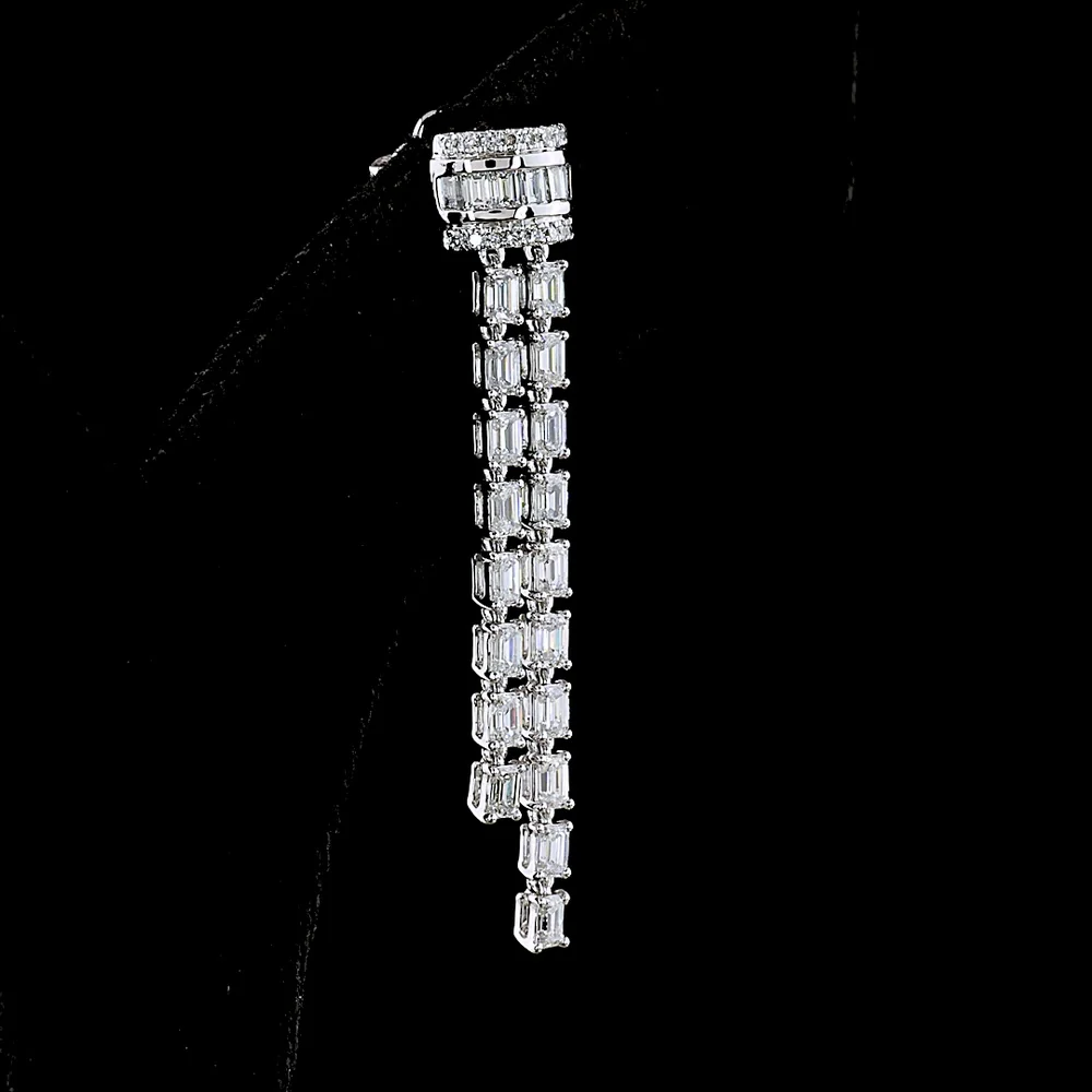14K White Gold Triple-Strand Hanging Earrings with Emerald Cut Lab Diamonds - 2.84 Carats Total Diamond Weight - Covaloro Fine Jewelry - Image 4