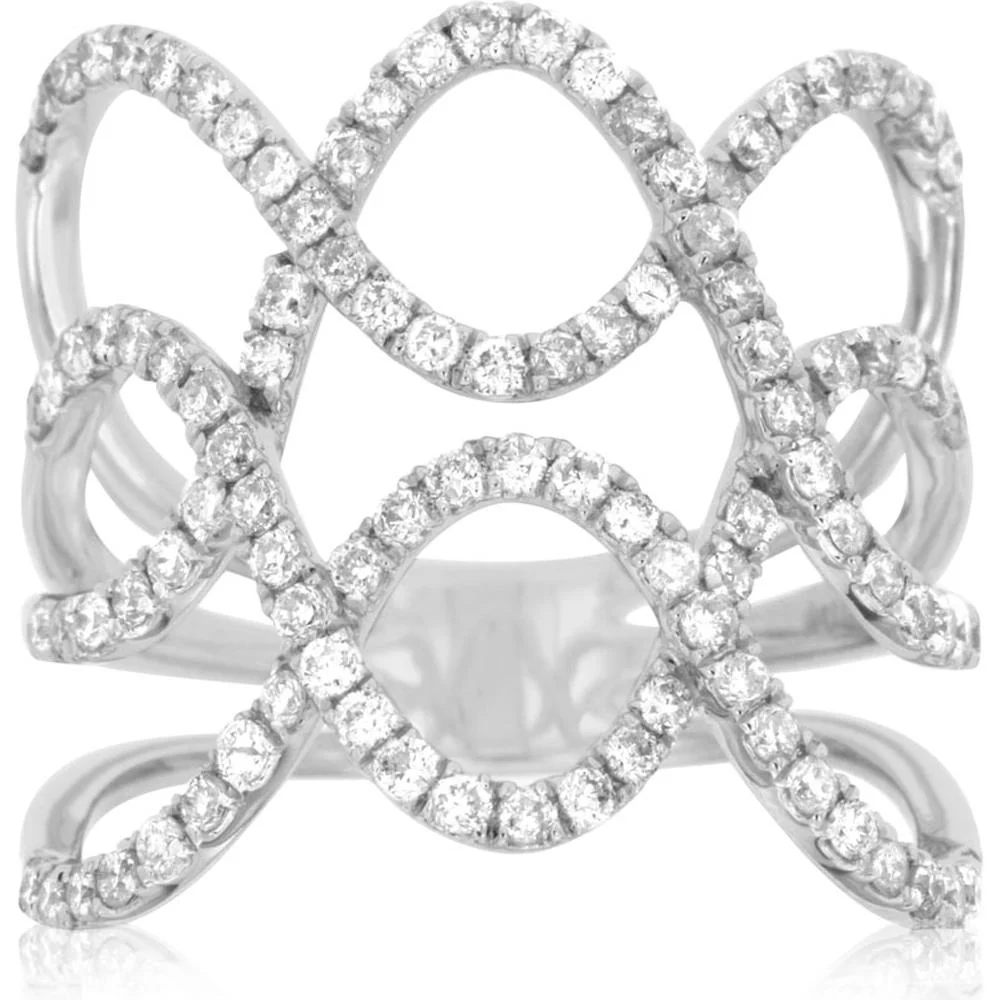 14K White Gold Twisted Diamond Ring - 1.00 Carat Total Diamond Weight - Royal Jewelry