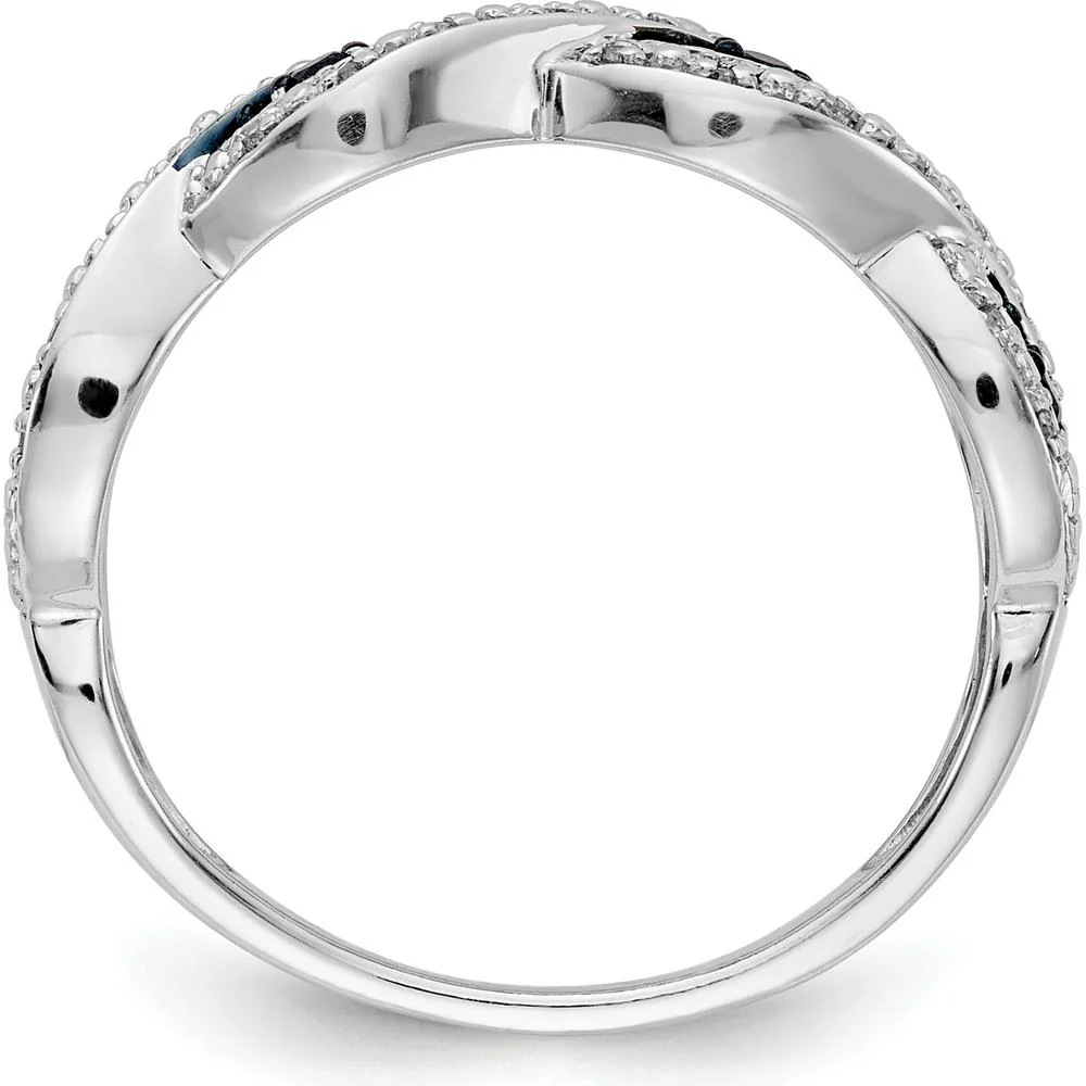 14K White Gold Twisted Ring with Round White and Blue Diamonds - 0.10 Carat Total Diamond Weight - Size 7 by Monteluci Fine Jewelry - Image 2