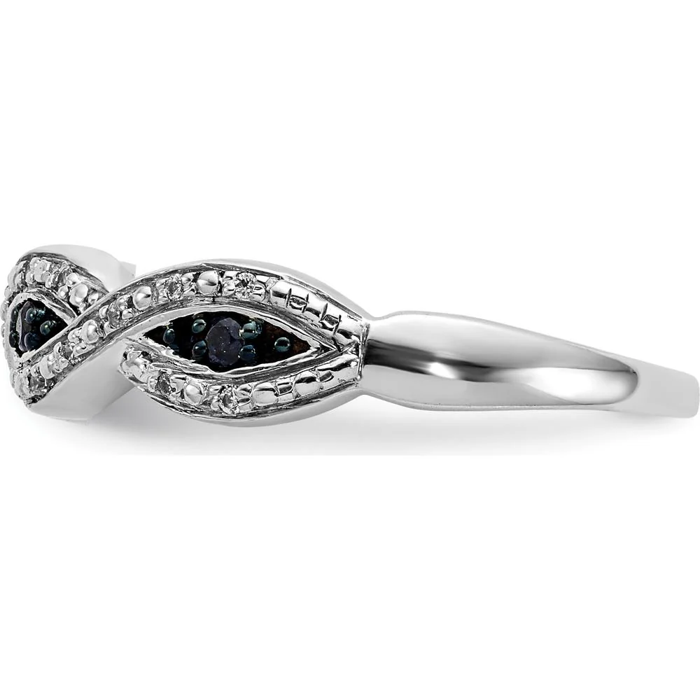 14K White Gold Twisted Ring with Round White and Blue Diamonds - 0.10 Carat Total Diamond Weight - Size 7 by Monteluci Fine Jewelry - Image 3