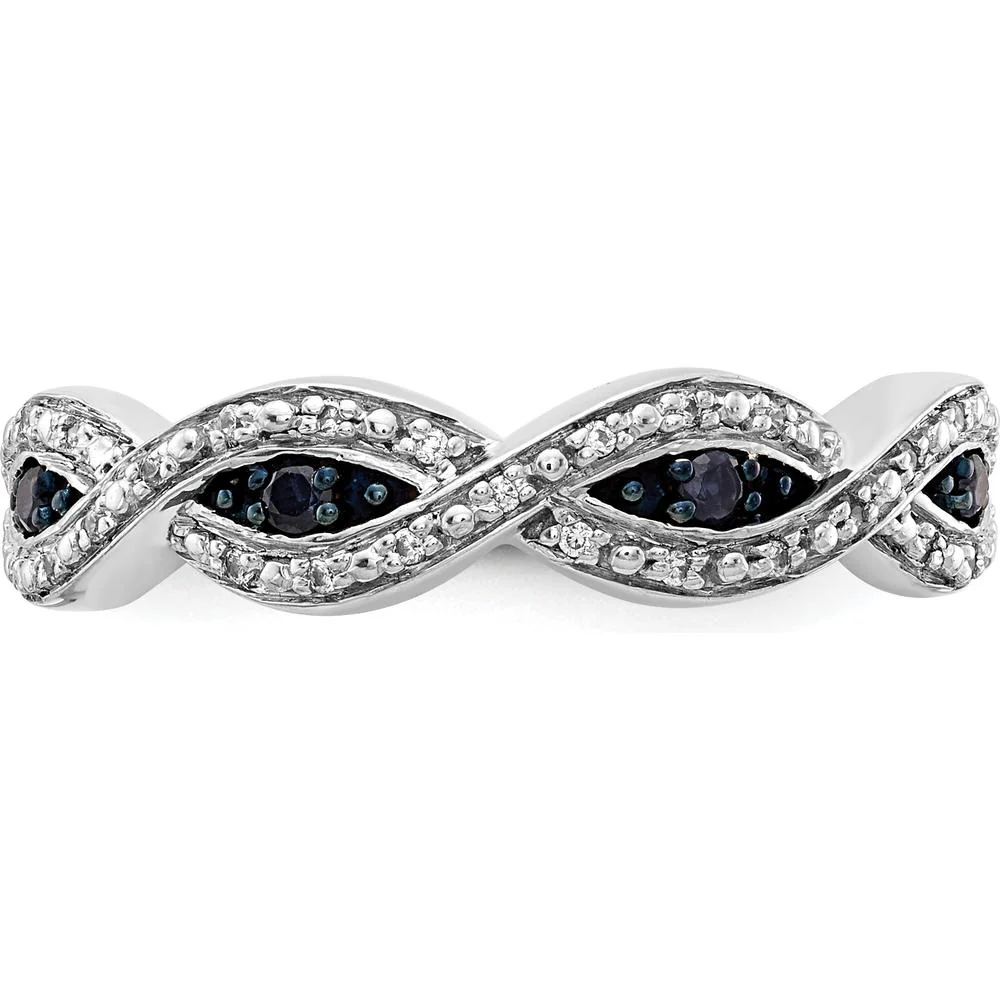 14K White Gold Twisted Ring with Round White and Blue Diamonds - 0.10 Carat Total Diamond Weight - Size 7 by Monteluci Fine Jewelry - Image 4
