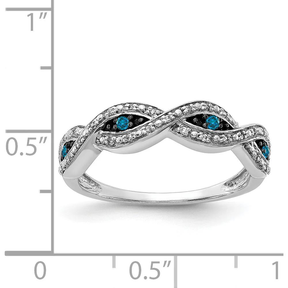 14K White Gold Twisted Ring with Round White and Blue Diamonds - 0.10 Carat Total Diamond Weight - Size 7 by Monteluci Fine Jewelry - Image 5