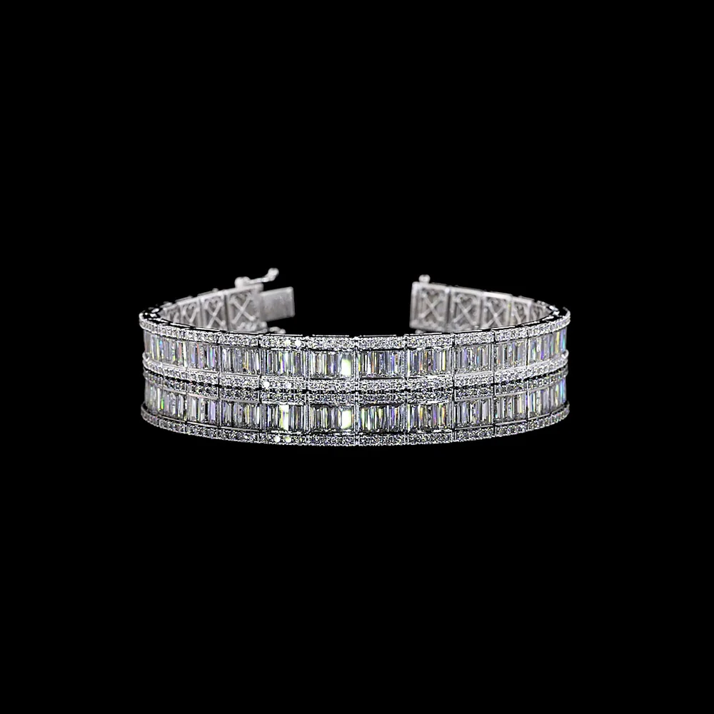 14K White Gold Two-Row Tennis Bracelet with Baguette and Brilliant Cut Lab Diamonds - 11.69 Carat Total Weight - Covaloro Fine Jewelry