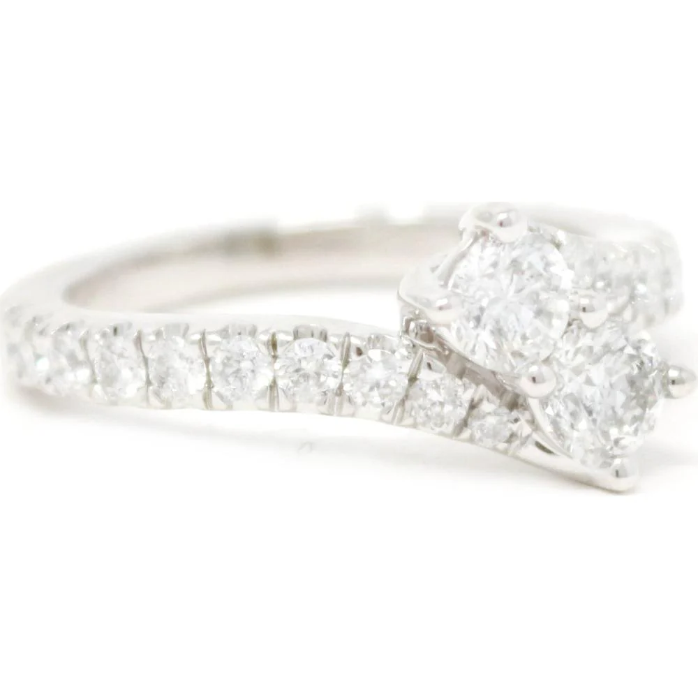 14K White Gold Two Stone Engagement Ring with Round Diamonds - 1.55 Carat Total Diamond Weight - Image 2