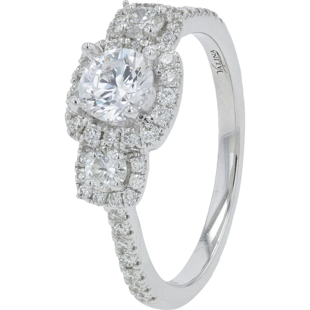 14K White Gold Valina 0.50 Carat Round Diamond Semi - Mount Ring with Halo Accent Diamonds