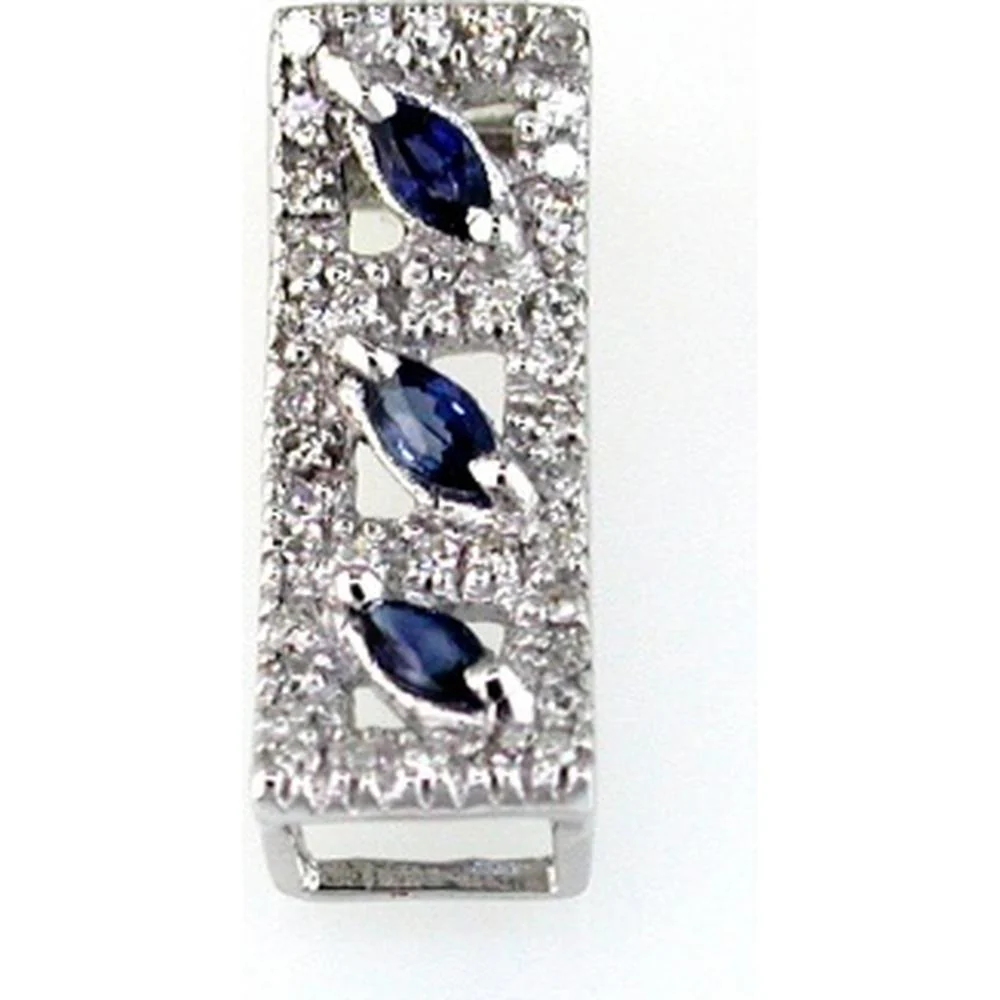 14K White Gold Vertical Pendant with Three Marquise Sapphires and Round Diamonds - 0.42 Carat Total Sapphire Weight and 0.21 Carat Total Diamond Weight - Royal Jewelry
