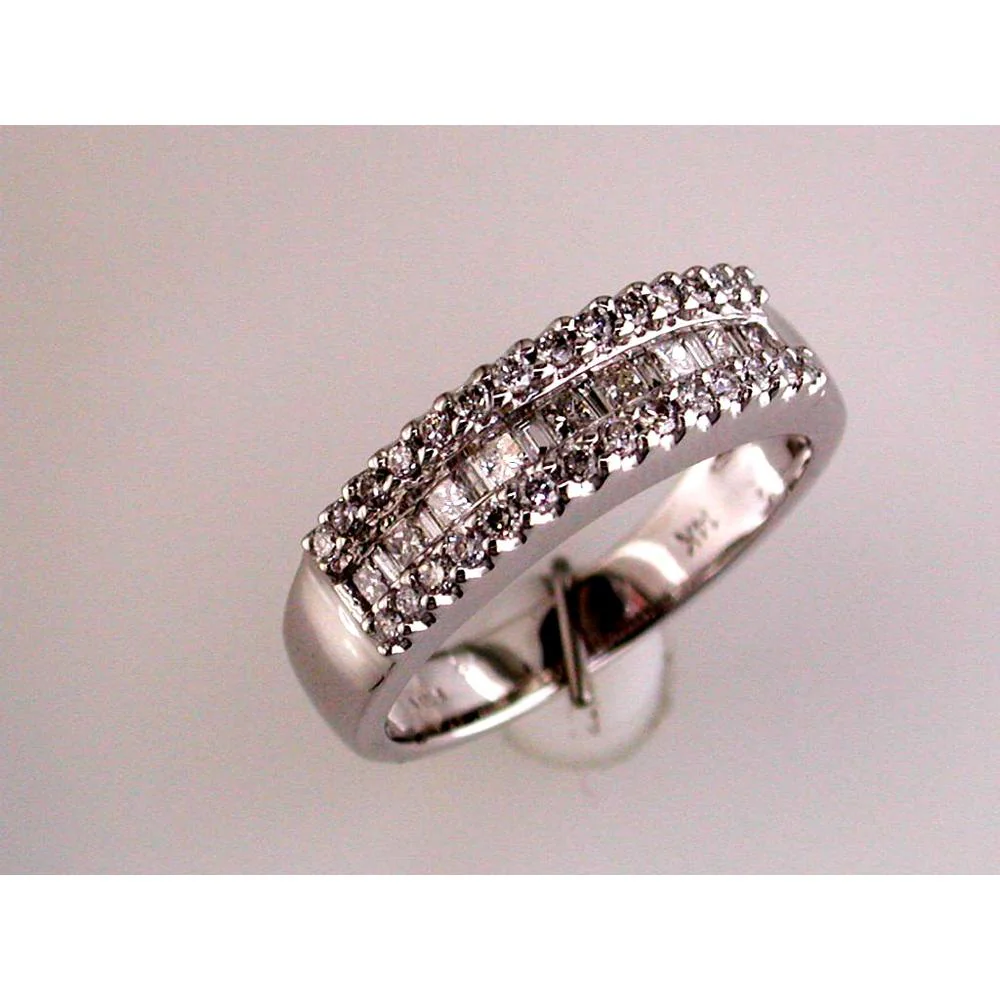 14K White Gold Wedding Band with Baguette and Round Diamonds - 0.50 Carats Total Diamond Weight - Royal Jewelry