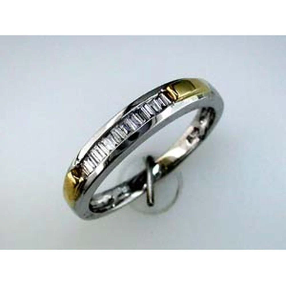 14K White Gold Wedding Band with Baguette Cut Diamonds - 0.14 Carat Total Diamond Weight - Royal Jewelry