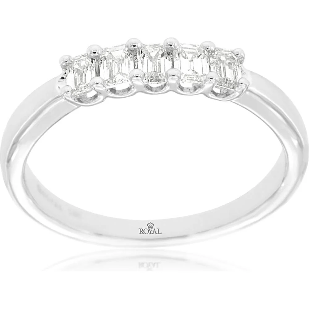 14K White Gold Wedding Band with Baguette Diamonds - 0.53 Carat Total Diamond Weight - Royal Jewelry
