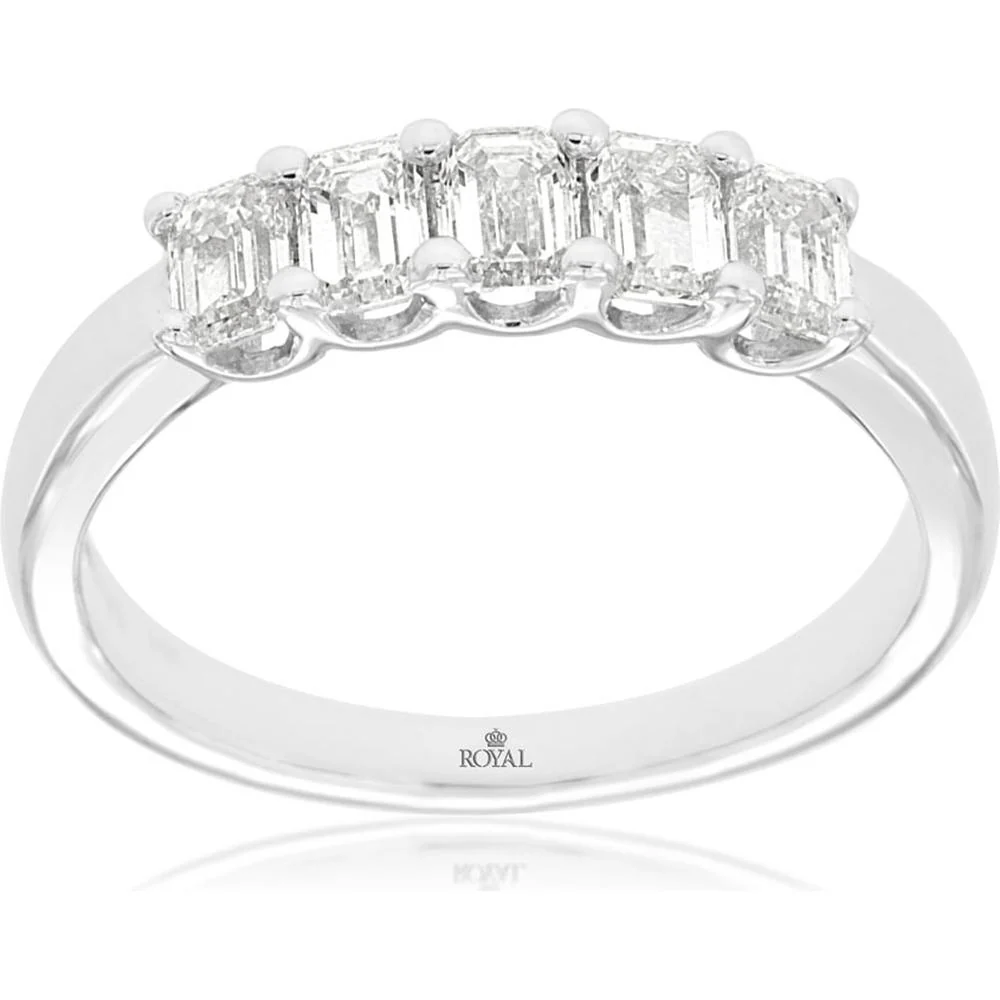 14K White Gold Wedding Band with Emerald Cut Diamonds - 1.00 Carat Total Diamond Weight - Royal Jewelry