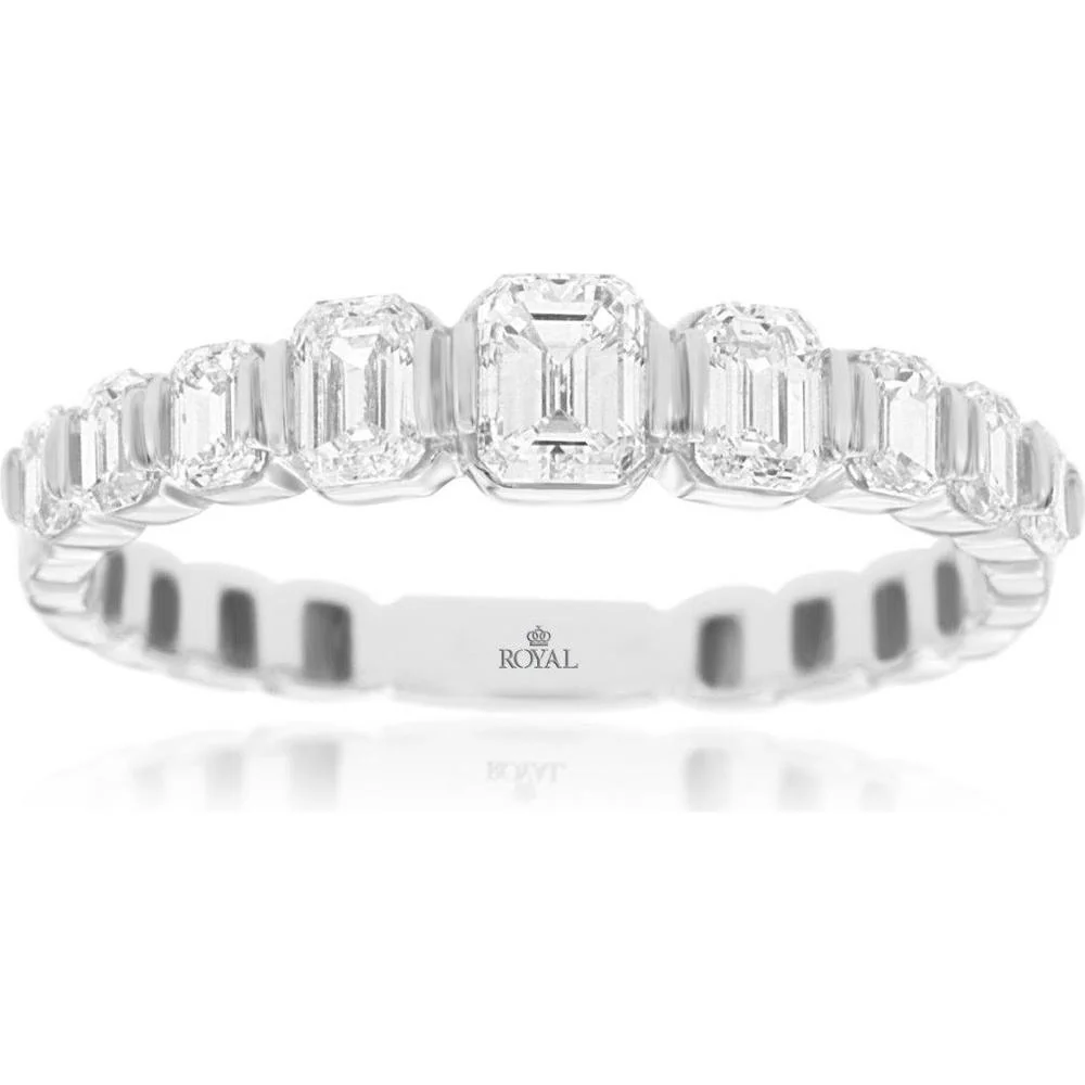 14K White Gold Wedding Band with Emerald Cut Diamonds - 1.00 Carat Total Diamond Weight - Royal Jewelry