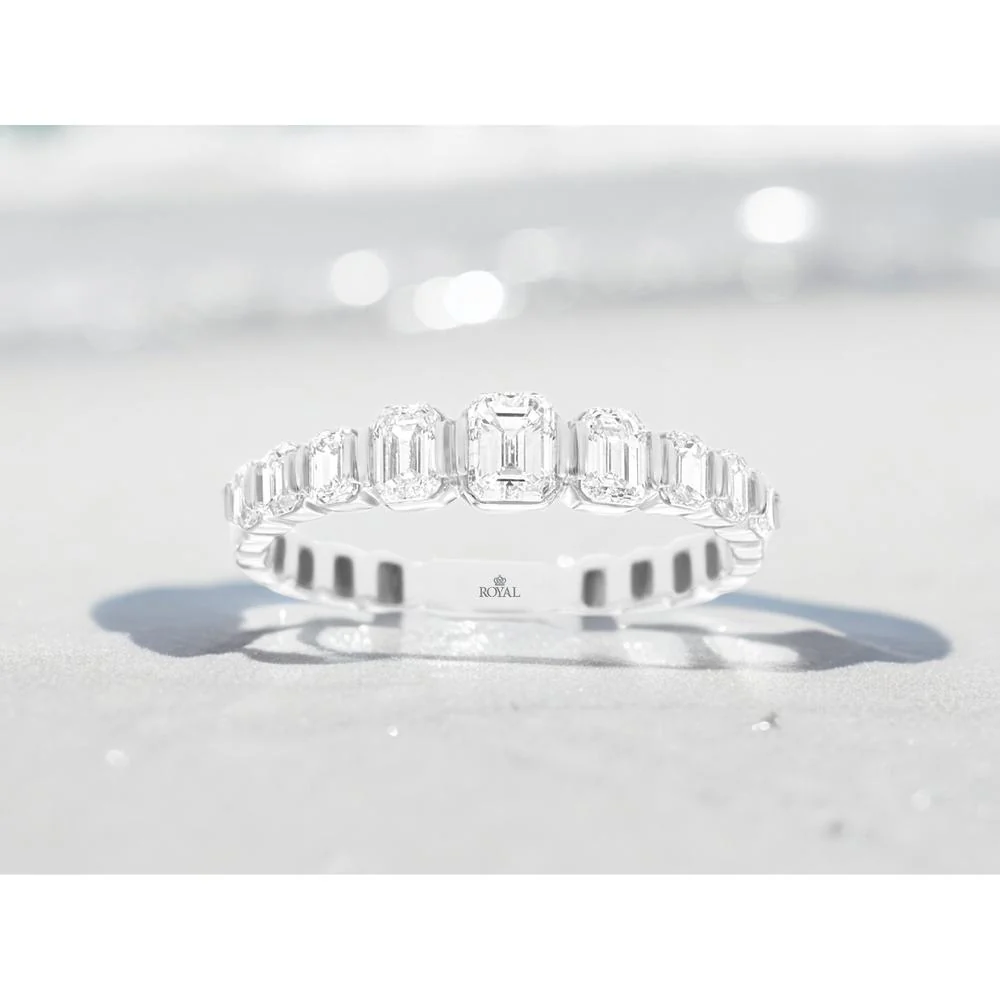 14K White Gold Wedding Band with Emerald Cut Diamonds - 1.00 Carat Total Diamond Weight - Royal Jewelry - Image 2