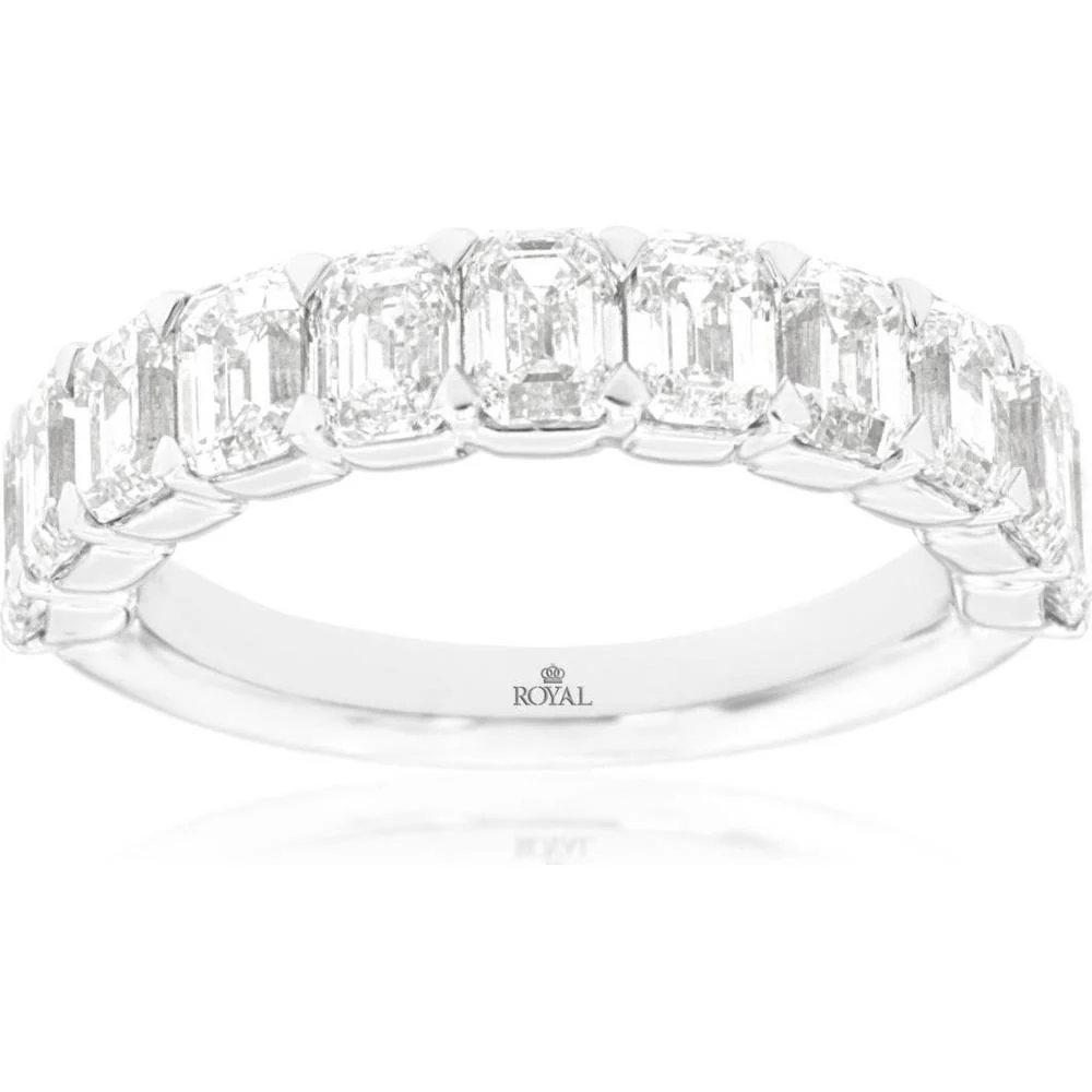 14K White Gold Wedding Band with Prong-Set Emerald Cut Diamonds - 3.50 Carat Total Diamond Weight - Royal Jewelry