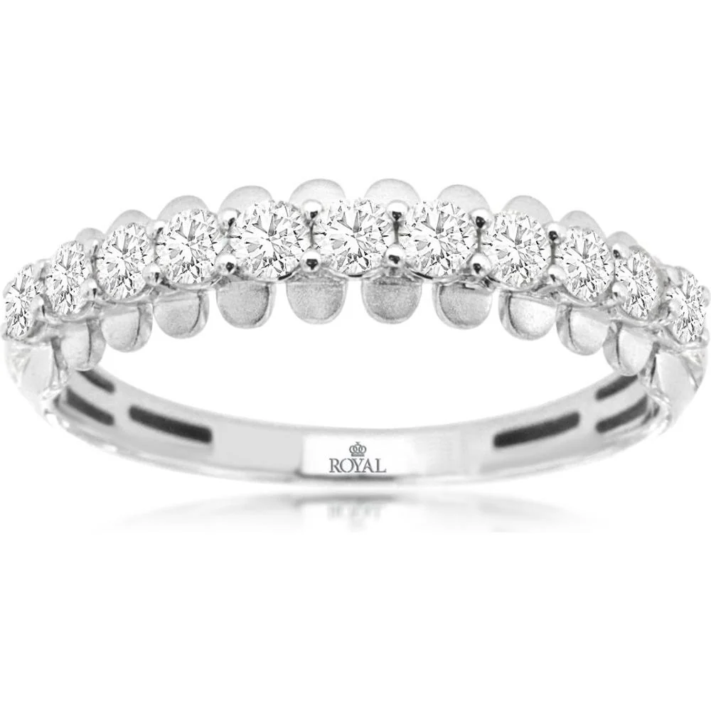 14K White Gold Wedding Band with Shared-Prong Set Round Diamonds - 0.50 Carat Total Diamond Weight - Royal Jewelry